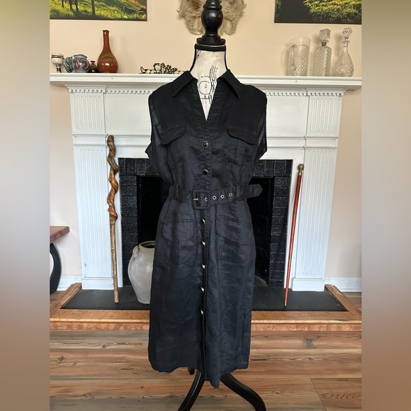 NWT Allison Taylor 100% Linen Black Utility Safari Belted Shirt Dress Size 10 M - Picture 12 of 14